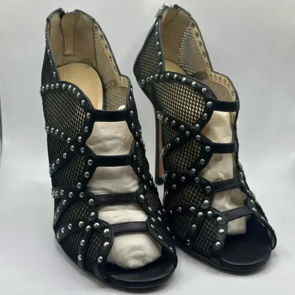Jimmy Choo Black Mesh Studded Booties Size 37.5 - Picture 1 of 5